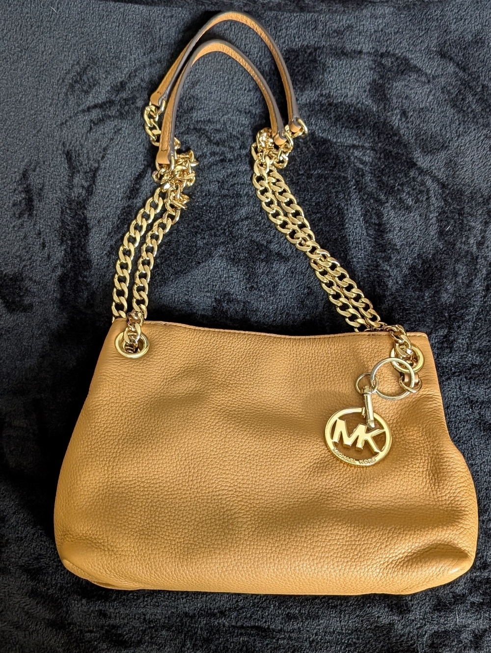Michael Kors Cognac Pebbled Leather Shoulder Bag with Gold Hardware